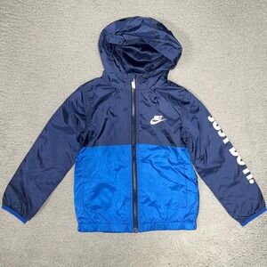 Nike Just Do It Hoodie Youth Size 4T Blue Color Block Water Resistant Windrunner
